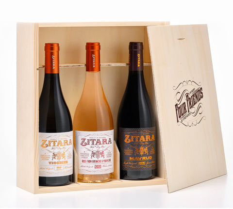 Wooden box with 3 wines